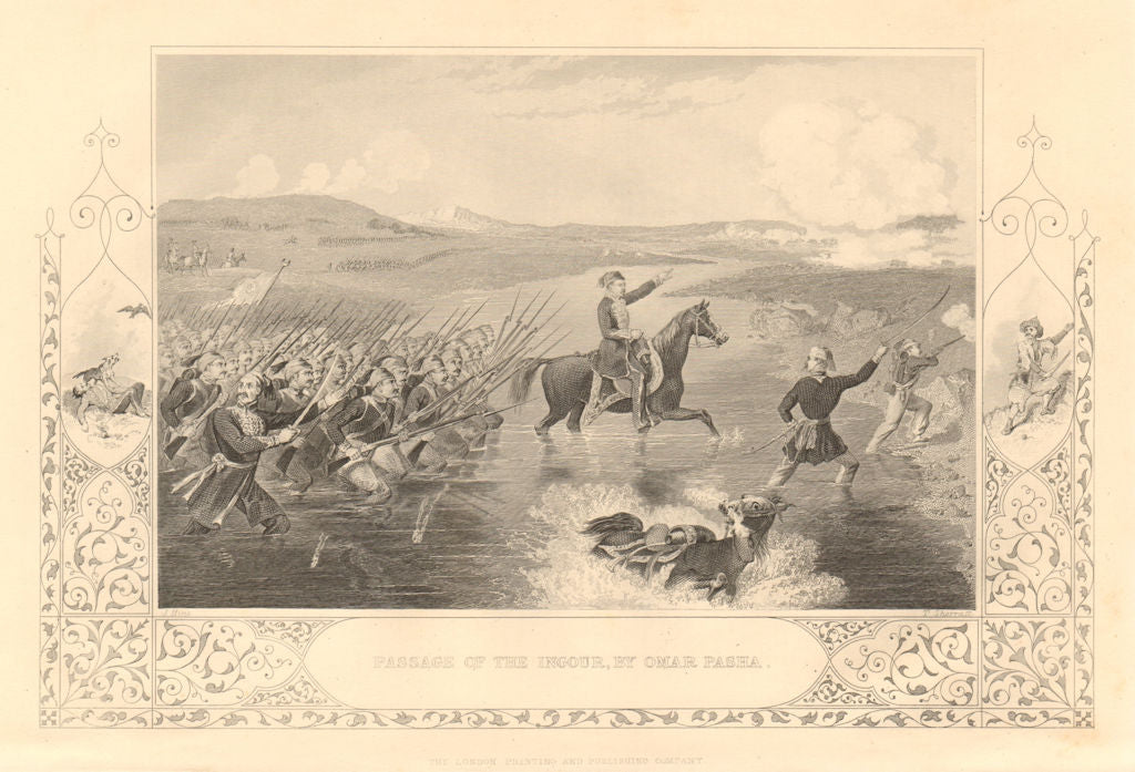 CRIMEAN WAR. Passage of the Ingour (Inguri) river by Omar Pasha. Georgia 1860